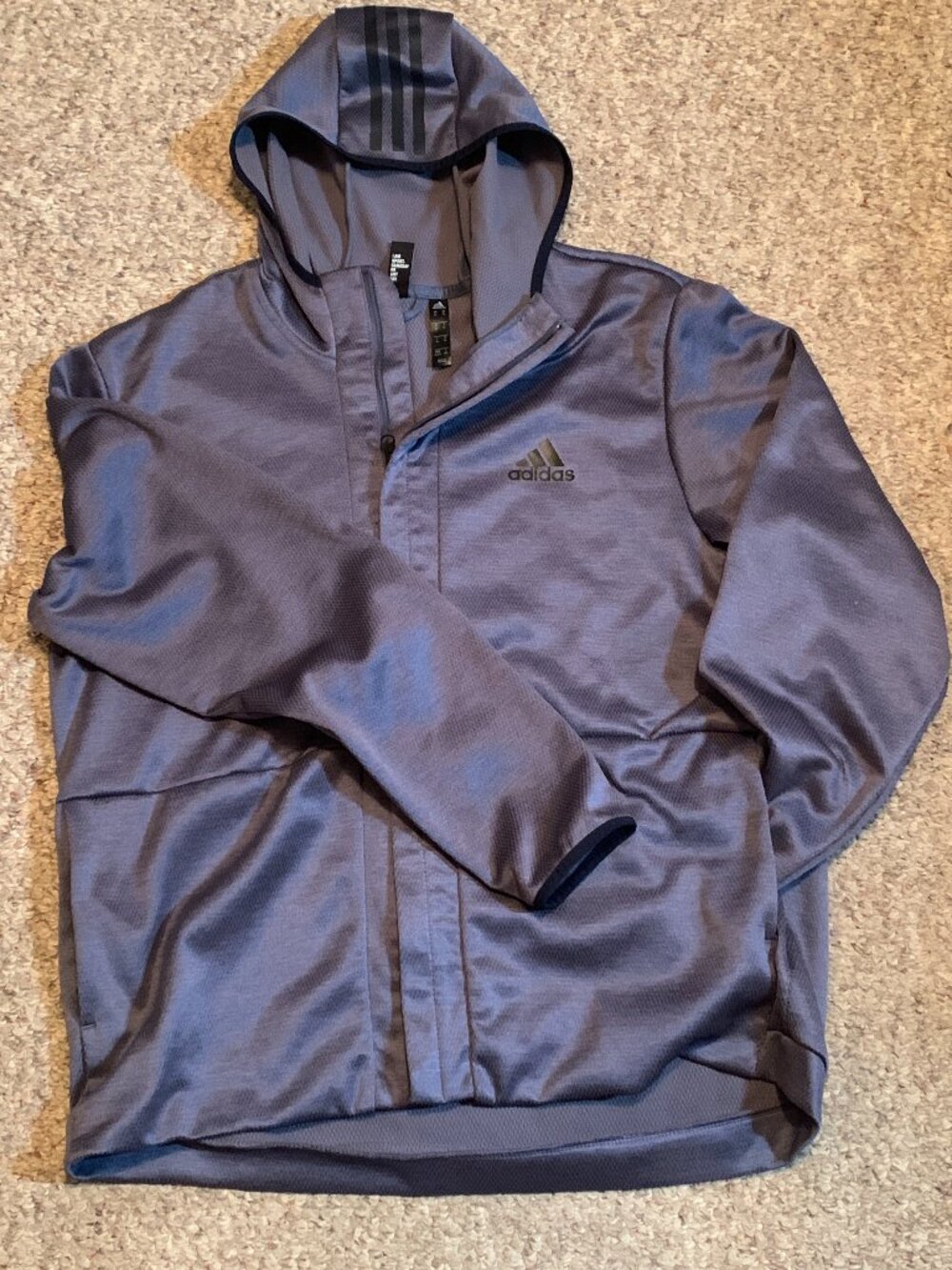 Adidas Dark Grey Walm-up Jacket with Hood  XL Black Logo windproof front Zipper